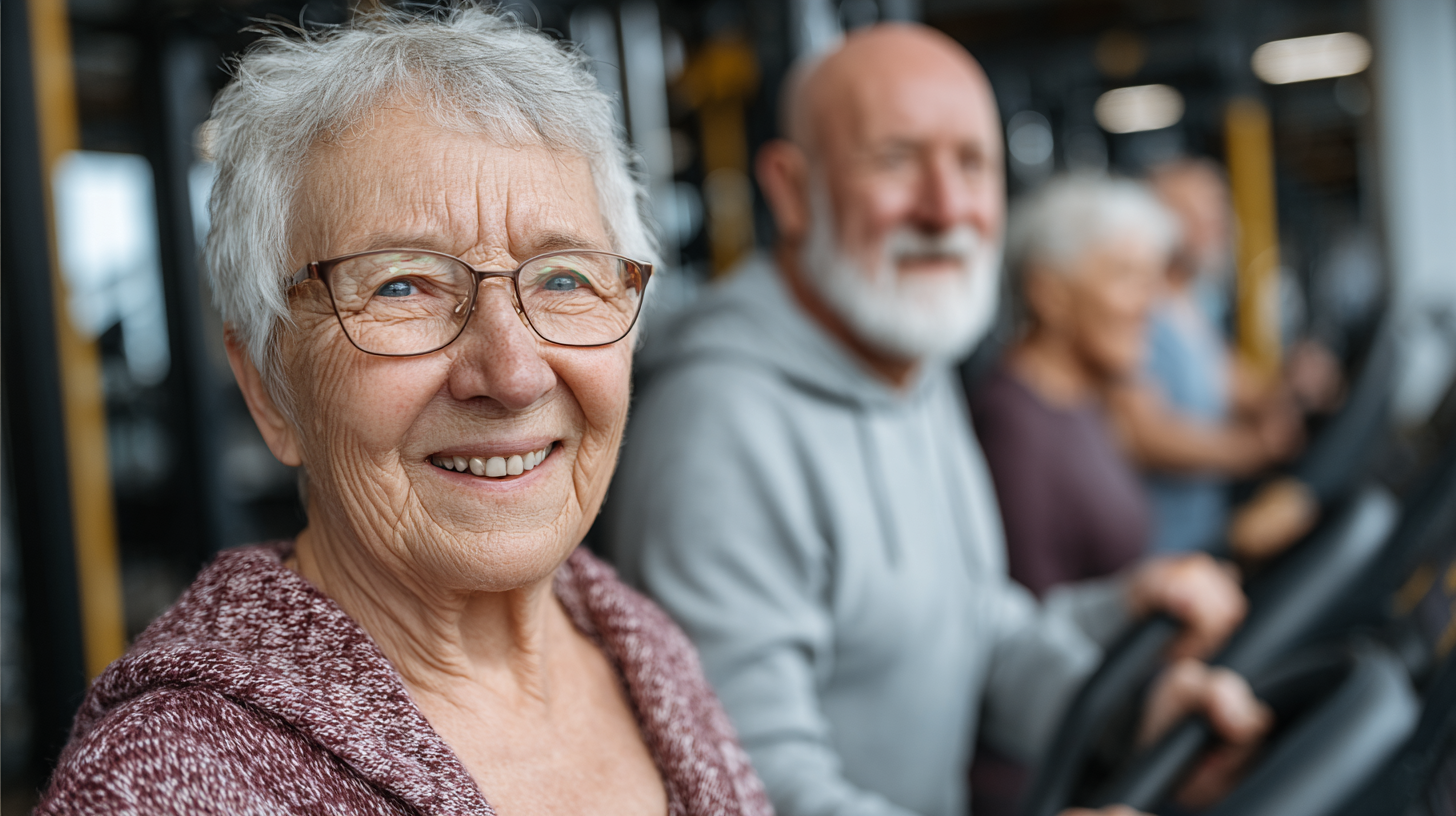 Възрастна жена прави упражнения сред природата